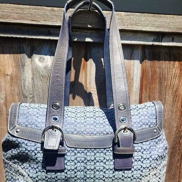 Coach Blue Jacquard Signature Shoulder Bag - Picture 2 of 16